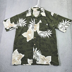 Gotcha Hawaiian Button Front Shirt Boy's Large Green Tropical Surf Skater Retro